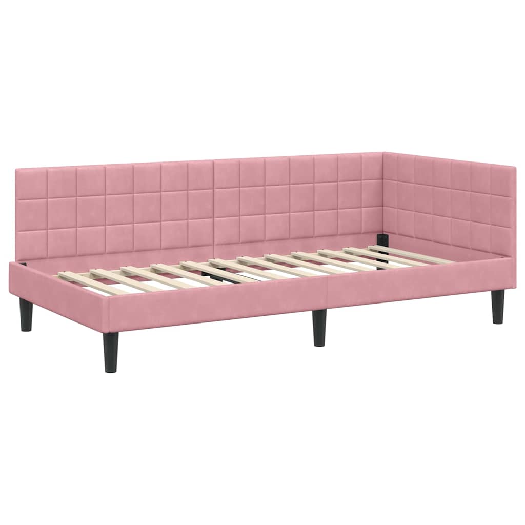 Cornice del letto ad angolo Rosa 100 cm x 200 cm Velluto | homemem39