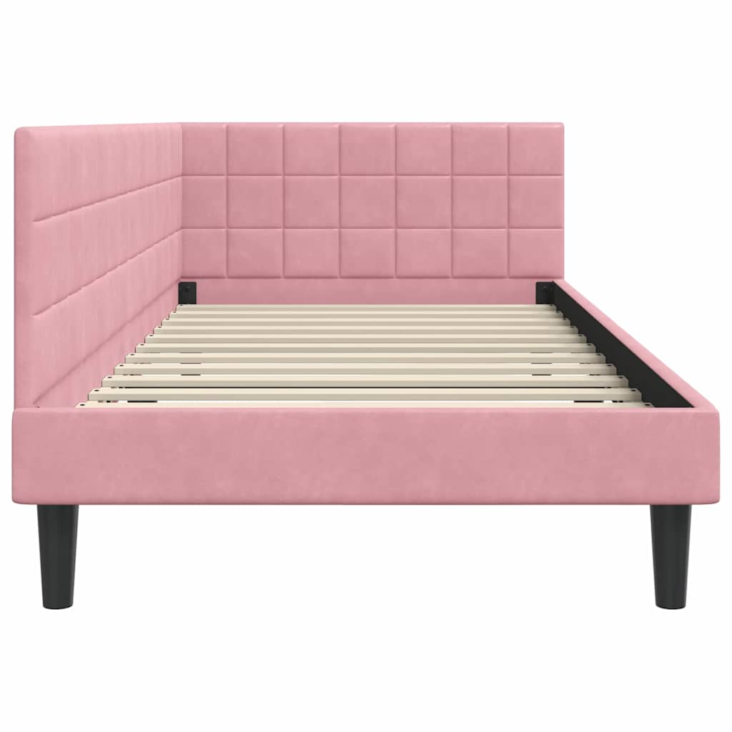 Cornice del letto ad angolo Rosa 100 cm x 200 cm Velluto | homemem39