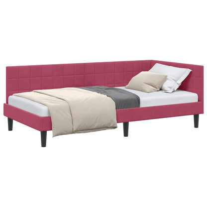 Cornice del letto ad angolo Rosso Vino 100 cm x 200 cm Velluto | homemem39
