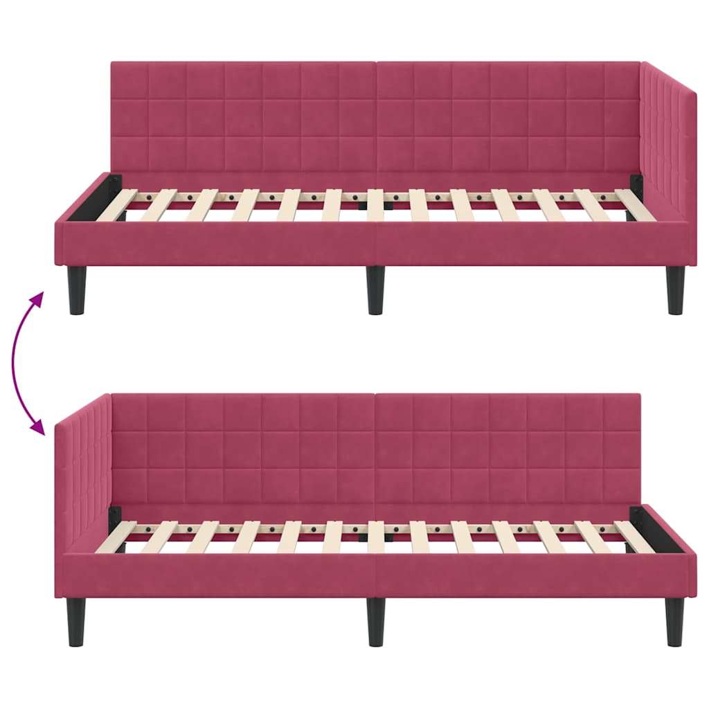 Cornice del letto ad angolo Rosso Vino 100 cm x 200 cm Velluto | homemem39