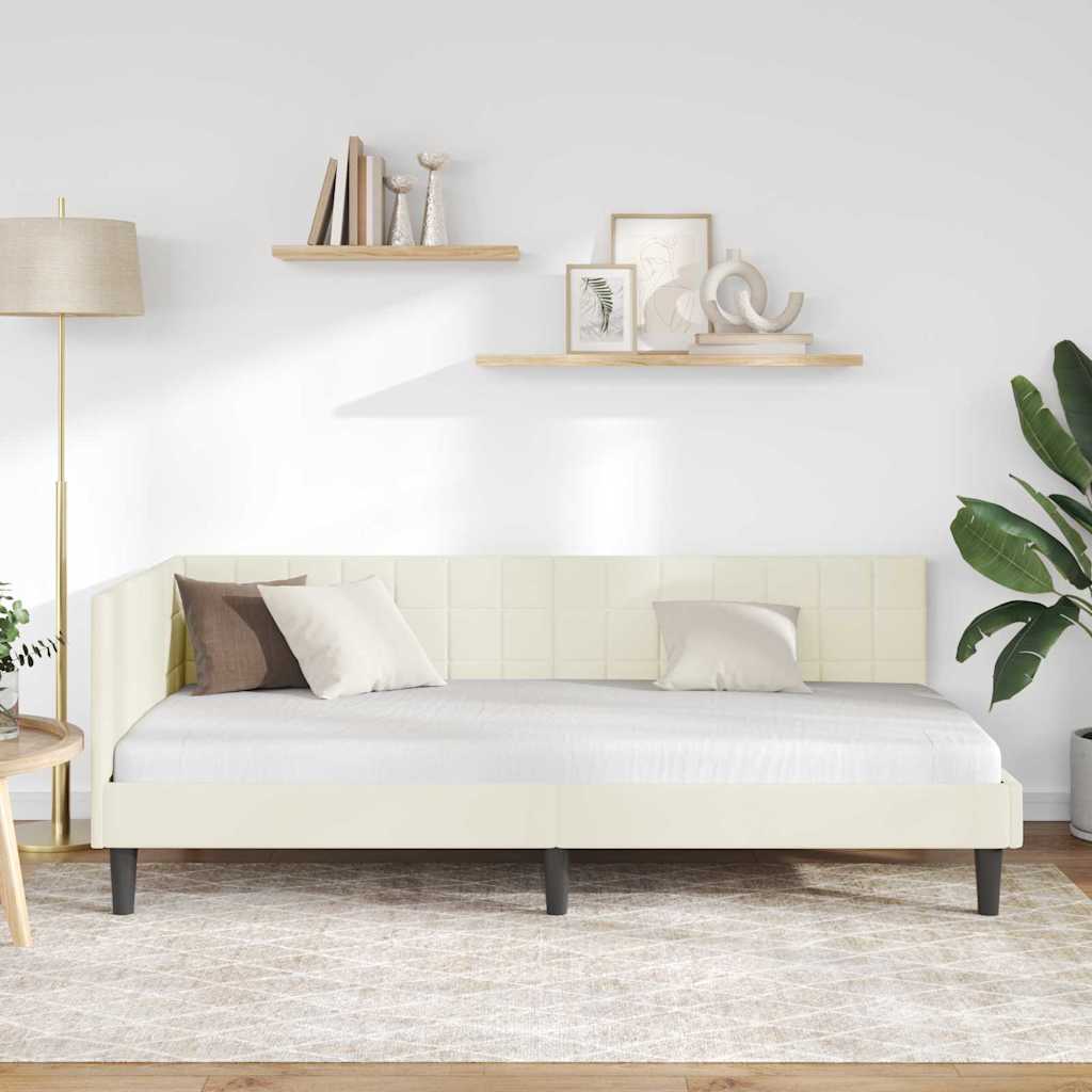 Cornice del letto ad angolo Crema 100 cm x 200 cm Velluto | homemem39