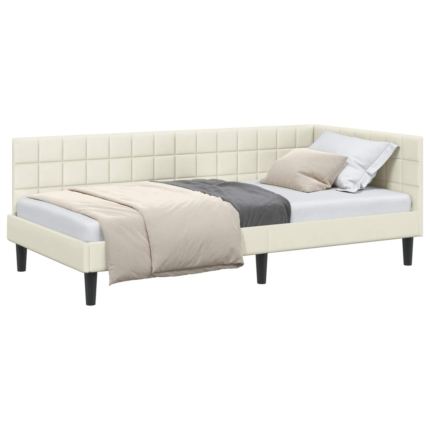 Cornice del letto ad angolo Crema 100 cm x 200 cm Velluto | homemem39