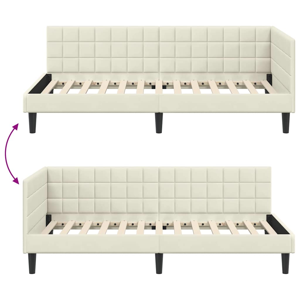 Cornice del letto ad angolo Crema 100 cm x 200 cm Velluto | homemem39