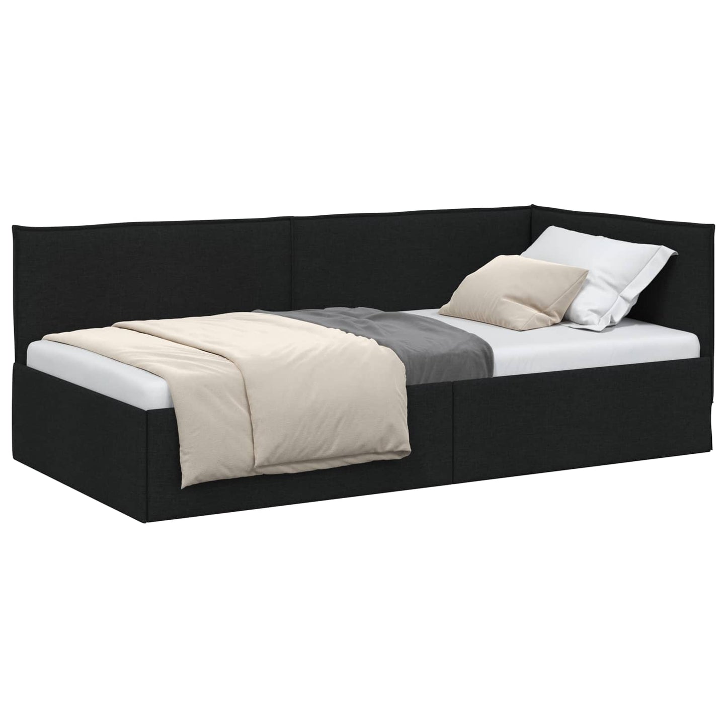 Cornice del letto ad angolo Nero 80 x 200 cm Tessuto | homemem39