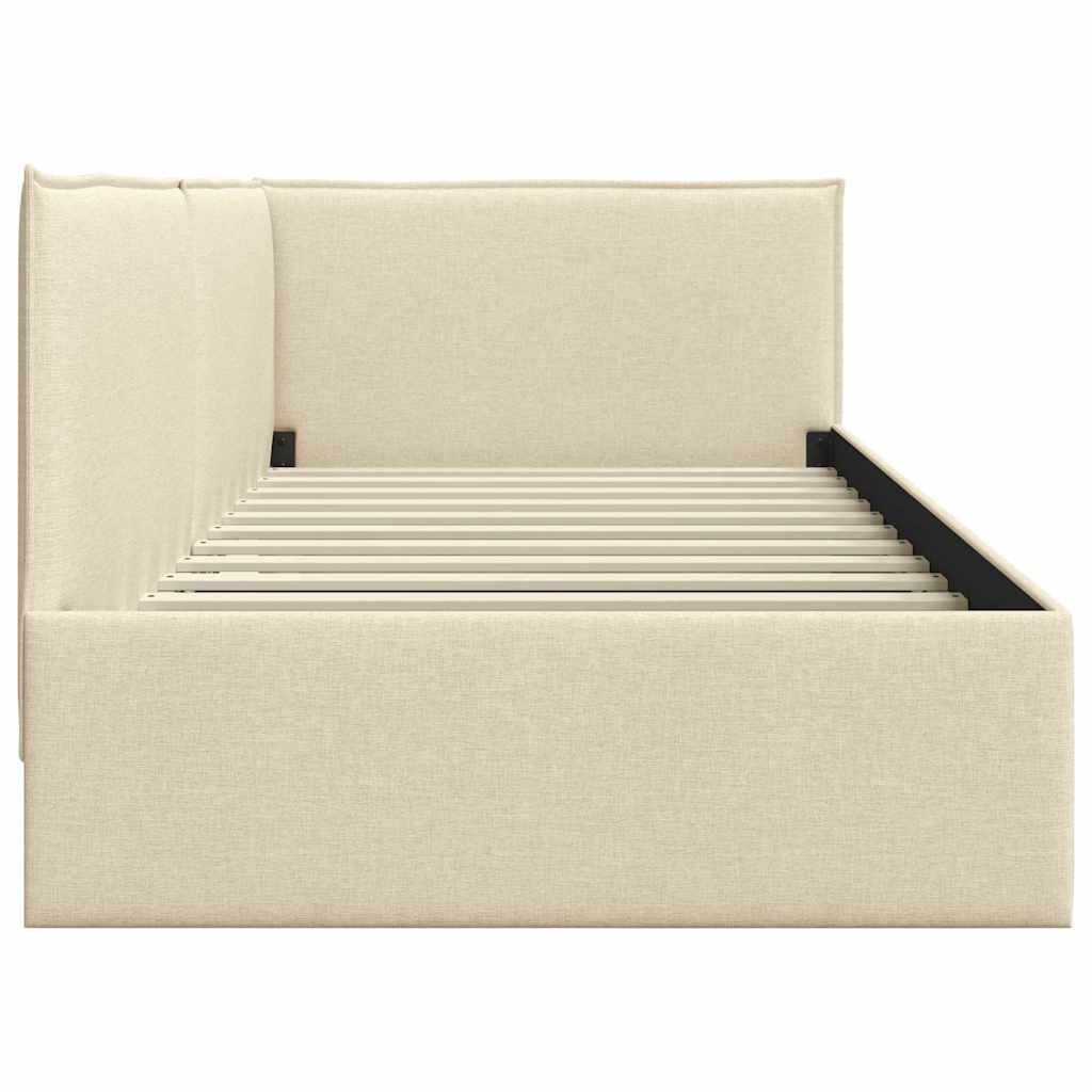 Cornice del letto ad angolo Crema 80 x 200 cm Tessuto - homemem39