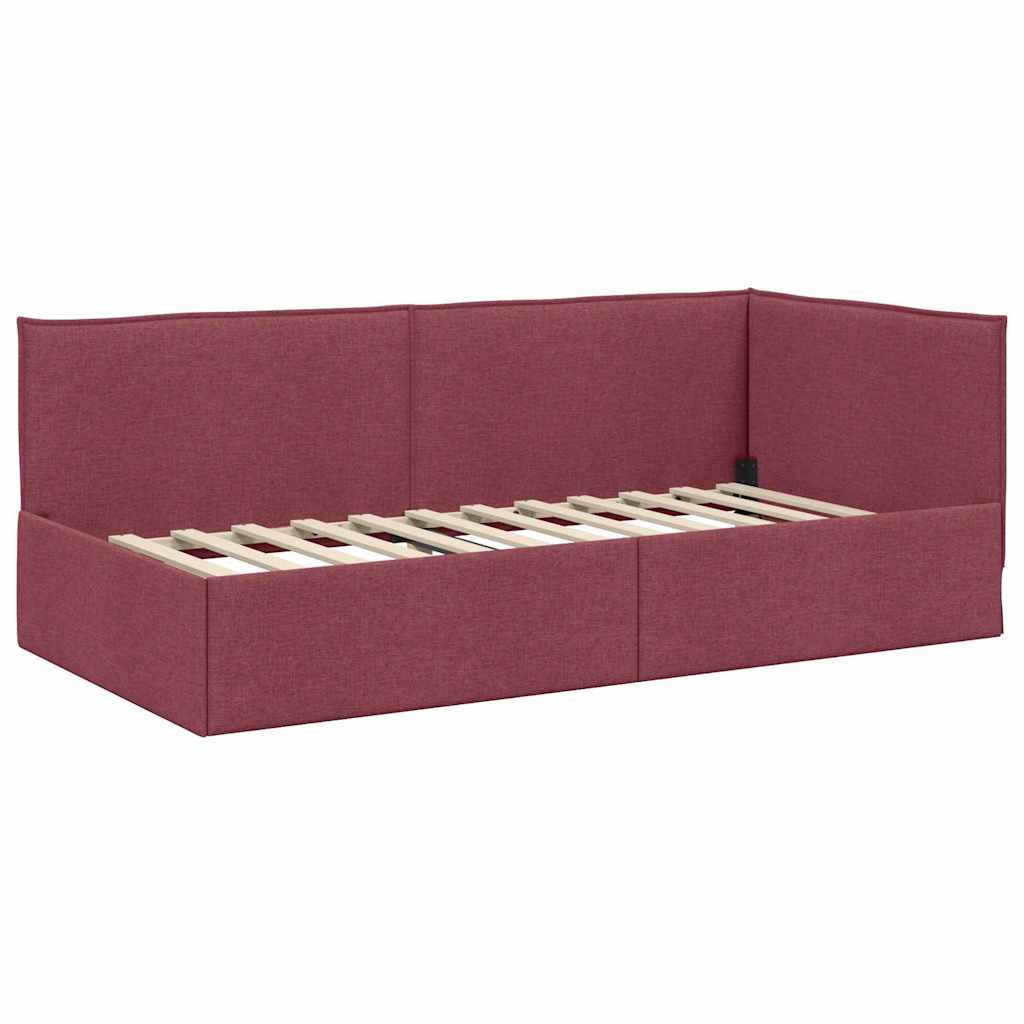 Cornice del letto ad angolo Rosso vino 90 x 190 cm Tessuto - homemem39