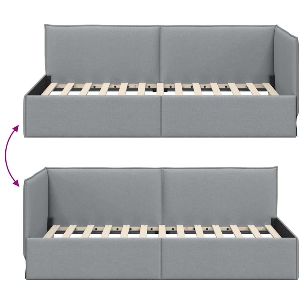 Cornice del letto ad angolo Grigio chiaro 90 x 200 cm Tessuto - homemem39