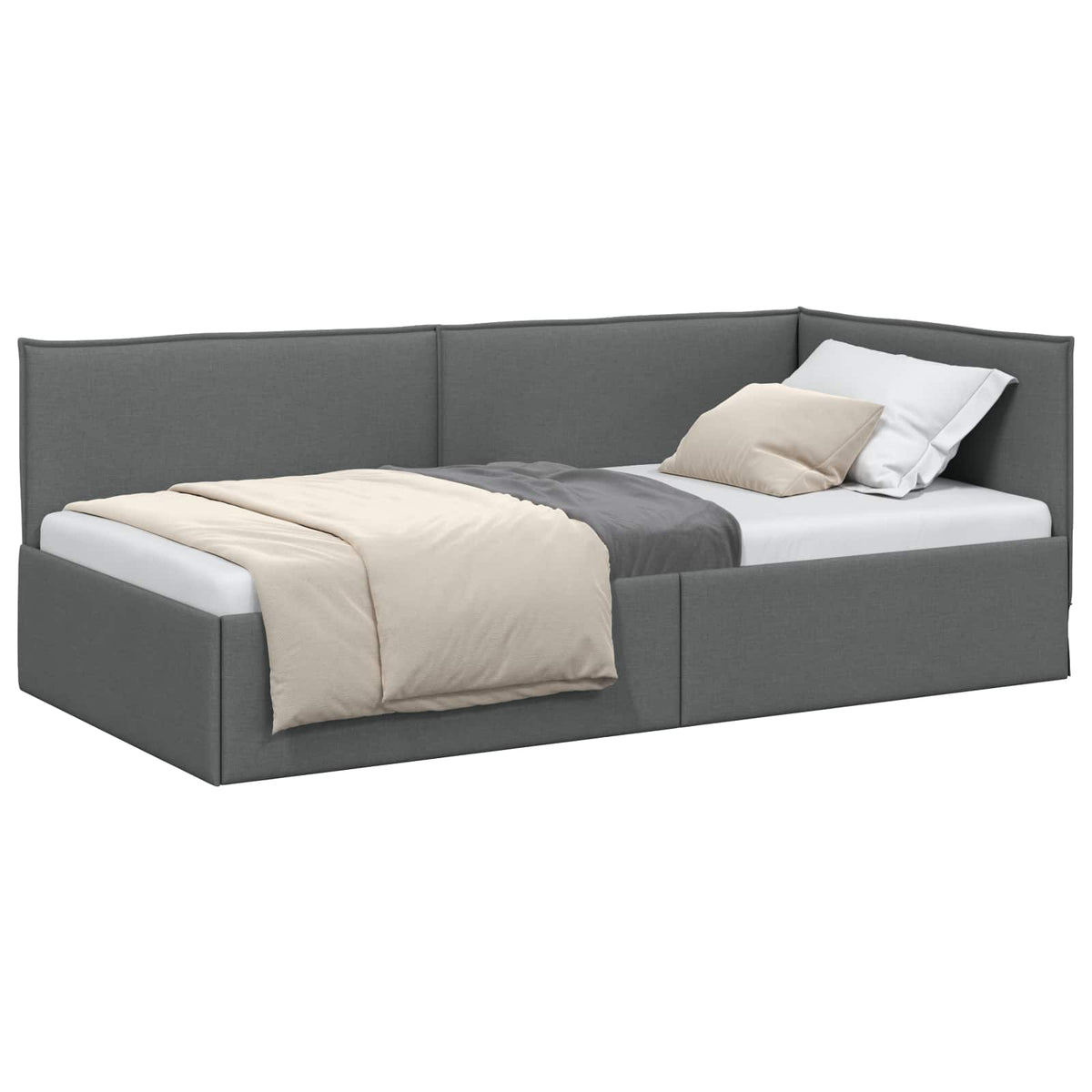 Cornice del letto ad angolo Grigio scuro 90 x 200 cm Tessuto