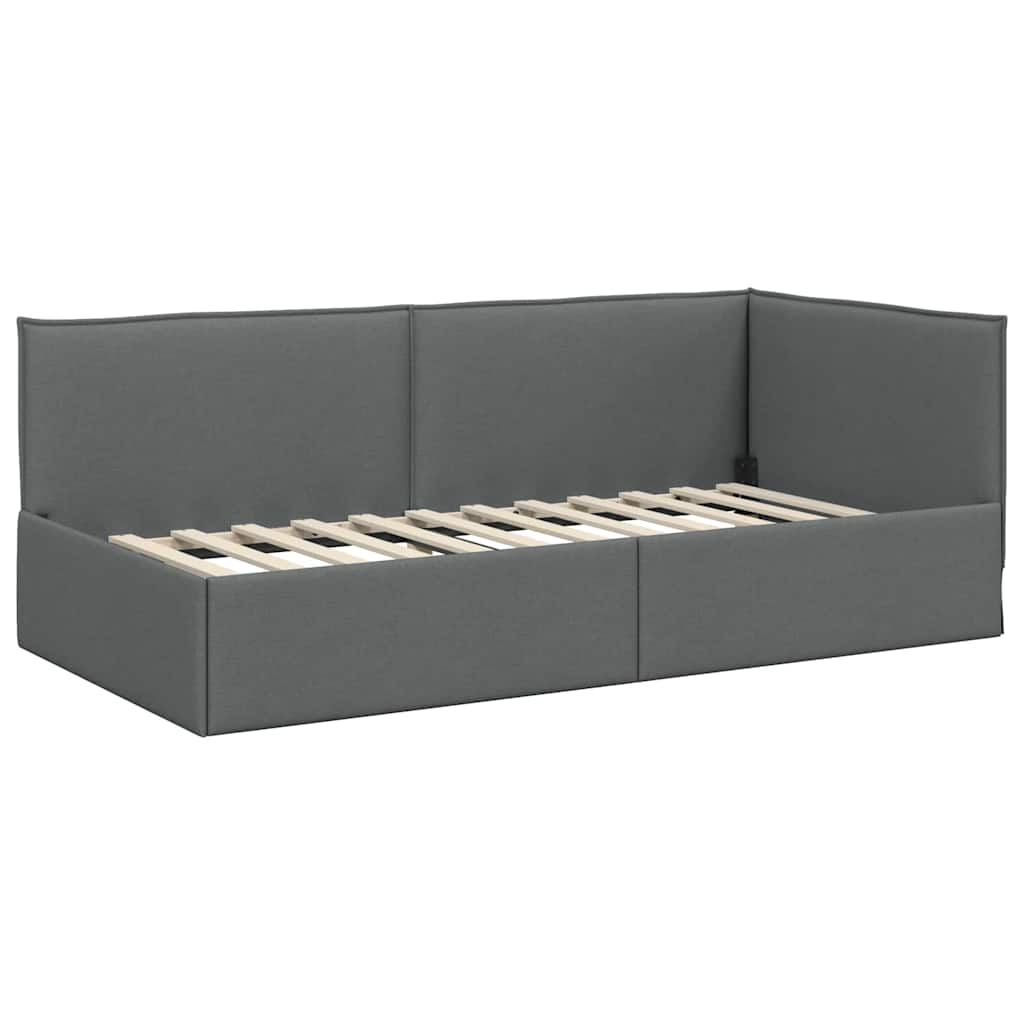 Cornice del letto ad angolo Grigio scuro 90 x 200 cm Tessuto | homemem39