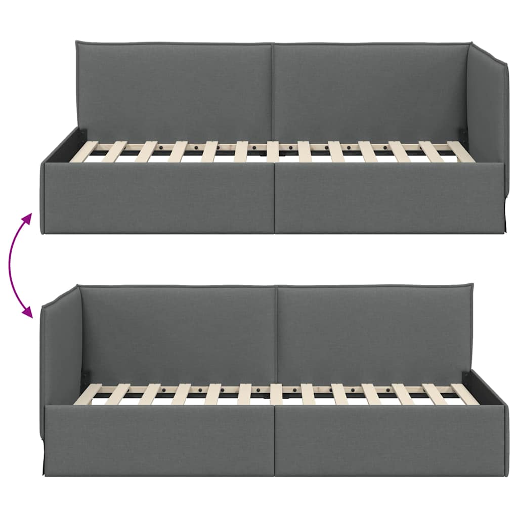 Cornice del letto ad angolo Grigio scuro 90 x 200 cm Tessuto | homemem39
