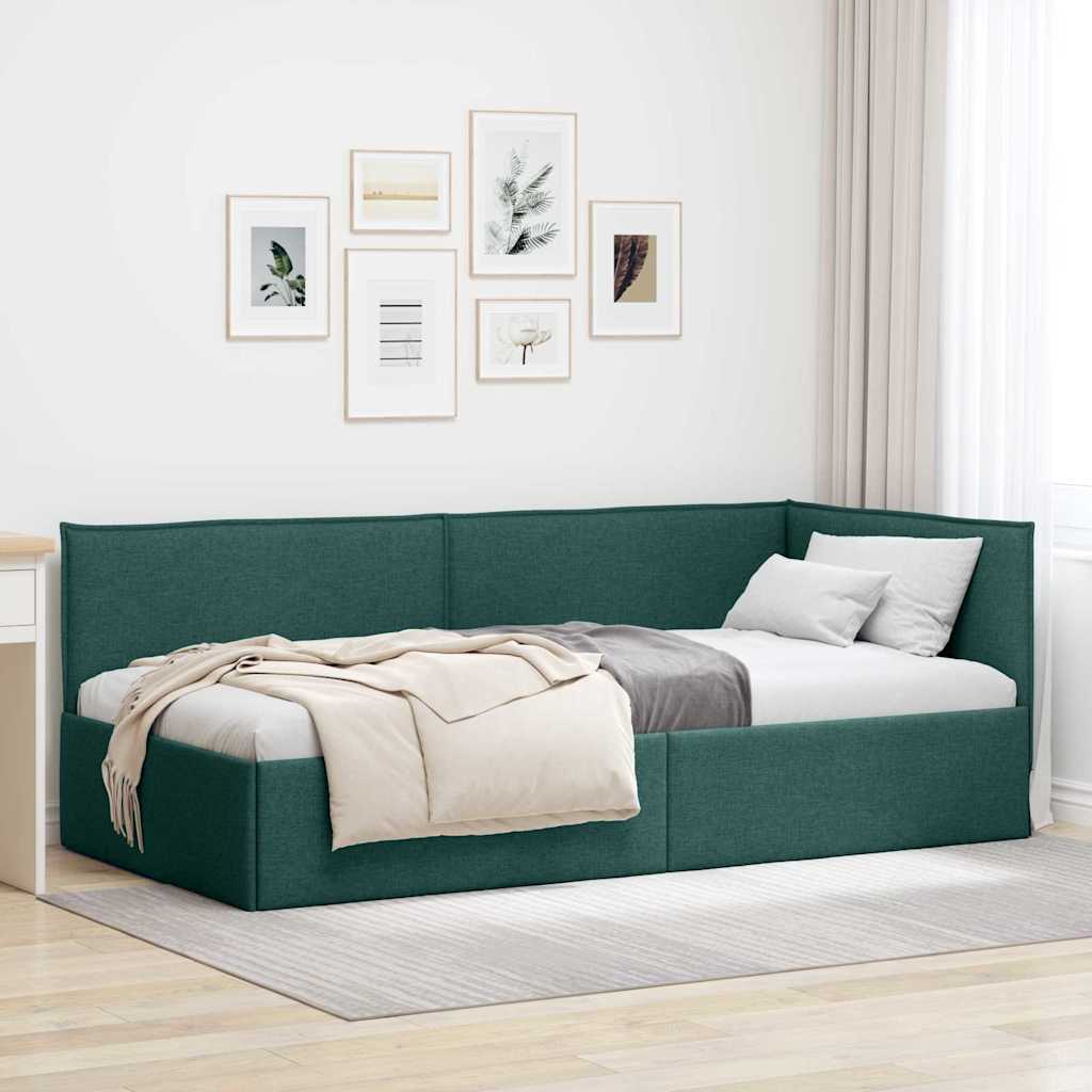 Cornice del letto ad angolo Verde scuro 90 x 200 cm Tessuto - homemem39