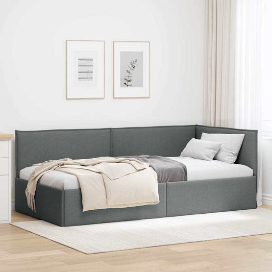 Cornice del letto ad angolo Grigio scuro 100 x 200 cm Tessuto | homemem39