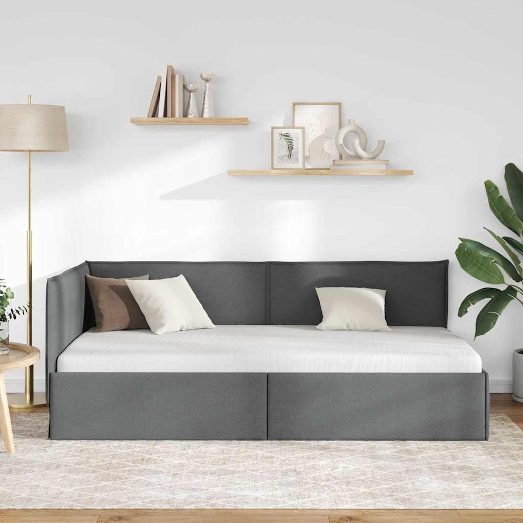 Cornice del letto ad angolo Grigio scuro 100 x 200 cm Tessuto | homemem39