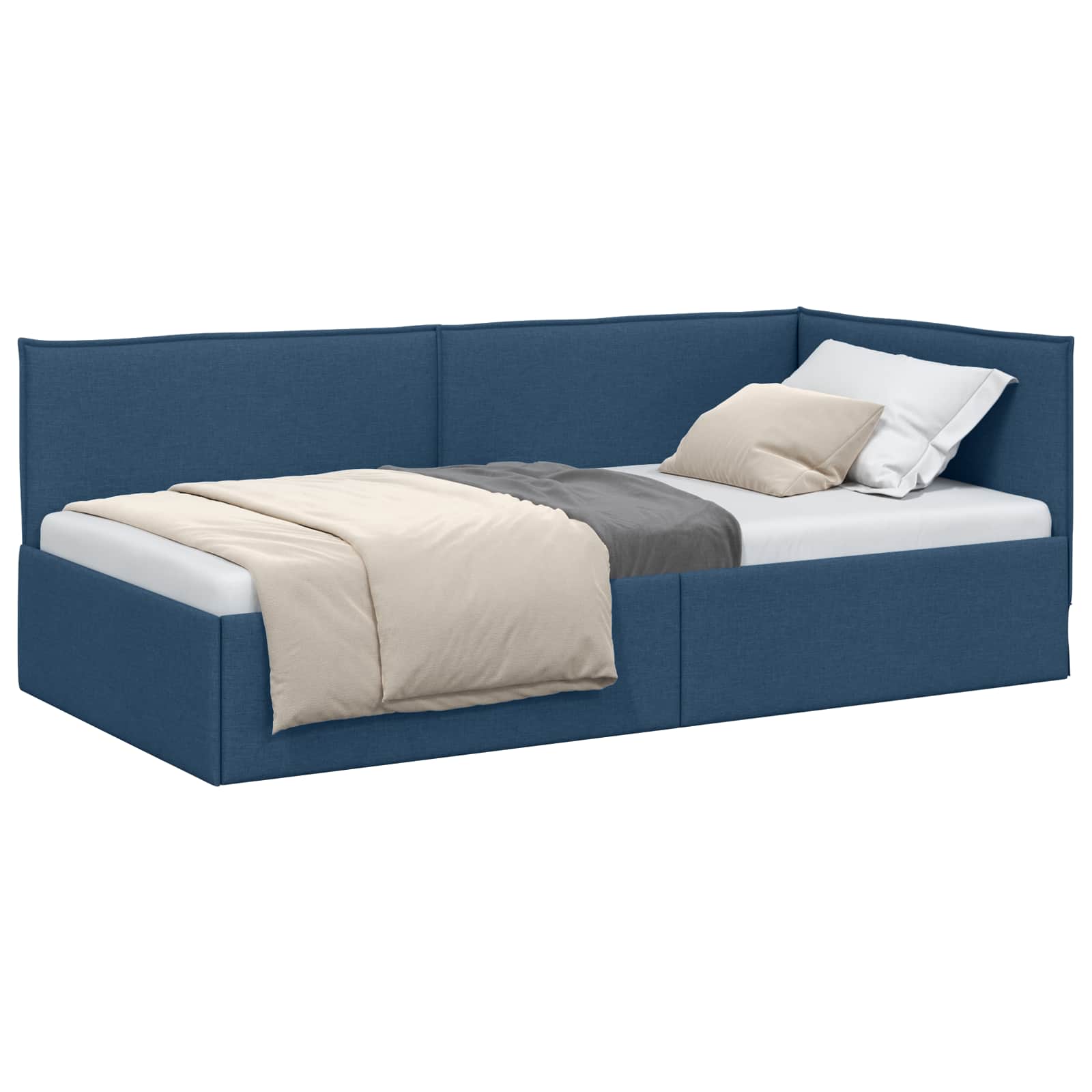 Cornice del letto ad angolo Blu 100 x 200 cm Tessuto | homemem39
