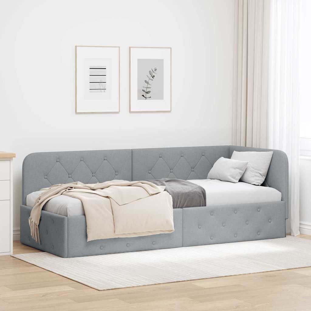 Cornice del letto ad angolo Grigio chiaro 80 x 200 cm Tessuto | homemem39
