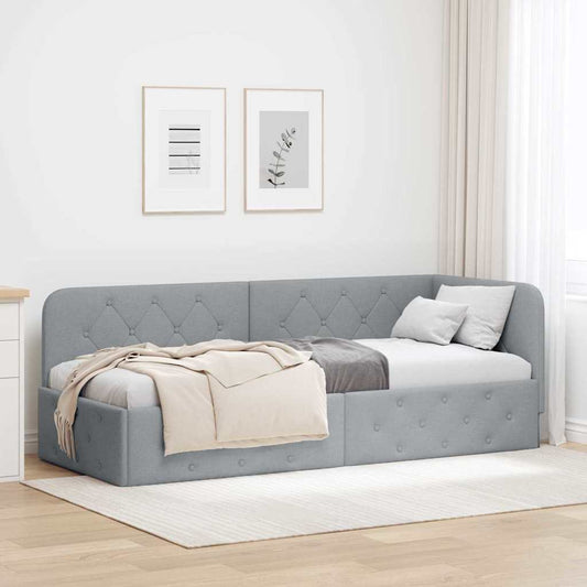 Cornice del letto ad angolo Grigio chiaro 80 x 200 cm Tessuto | homemem39