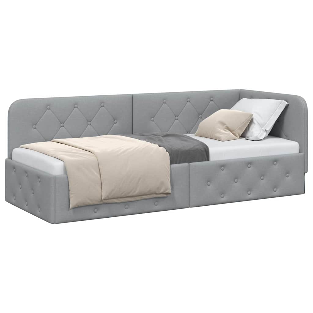 Cornice del letto ad angolo Grigio chiaro 80 x 200 cm Tessuto | homemem39