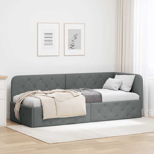 Cornice del letto ad angolo Grigio scuro 80 x 200 cm Tessuto | homemem39
