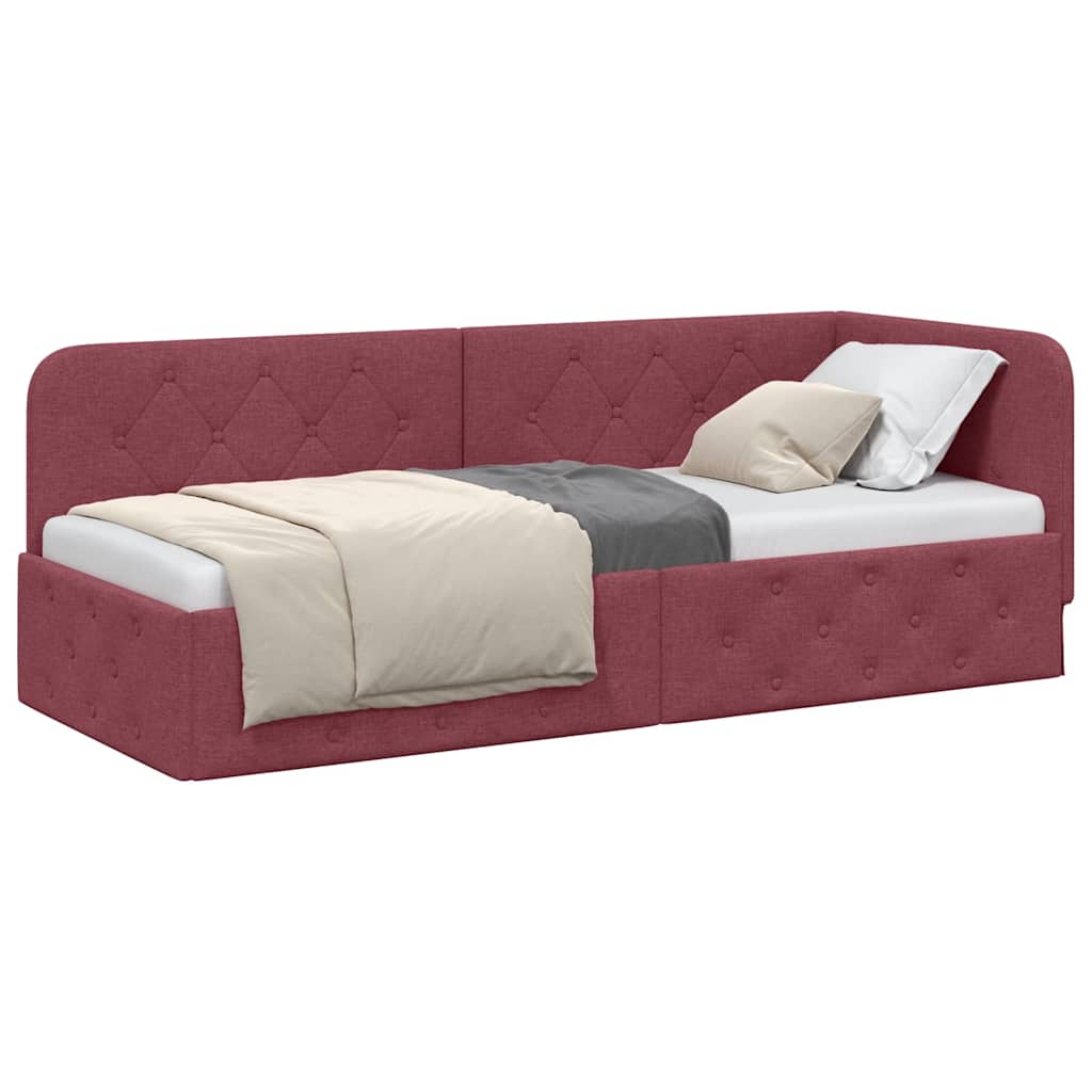 Cornice del letto ad angolo Rosso Vino 80 x 200 cm Tessuto | homemem39