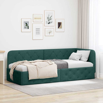 Cornice del letto ad angolo Verde Scuro 80 x 200 cm Tessuto | homemem39