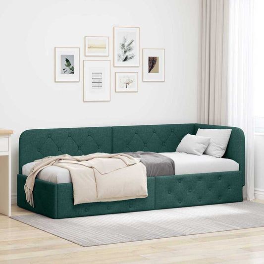 Cornice del letto ad angolo Verde Scuro 80 x 200 cm Tessuto | homemem39