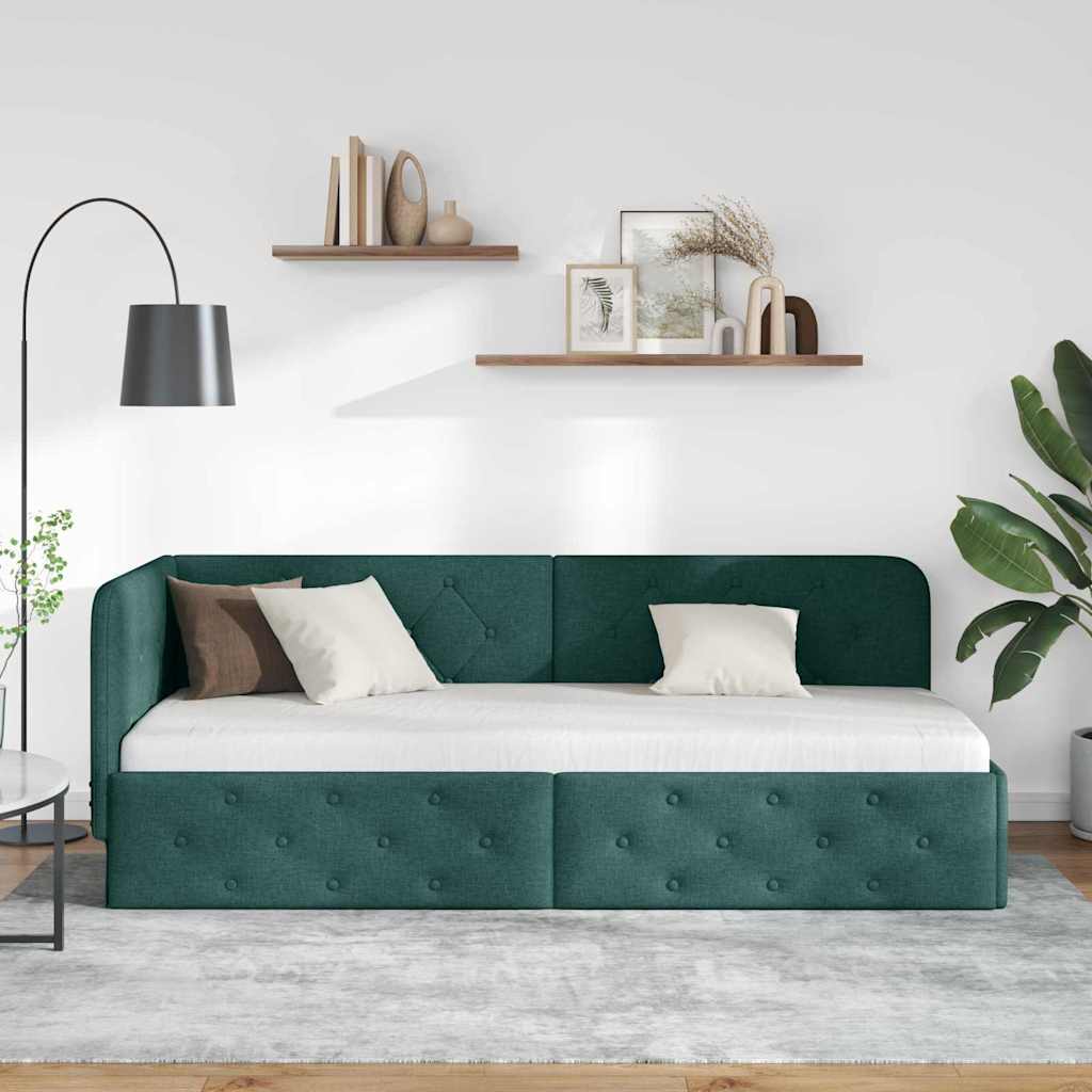Cornice del letto ad angolo Verde Scuro 80 x 200 cm Tessuto | homemem39