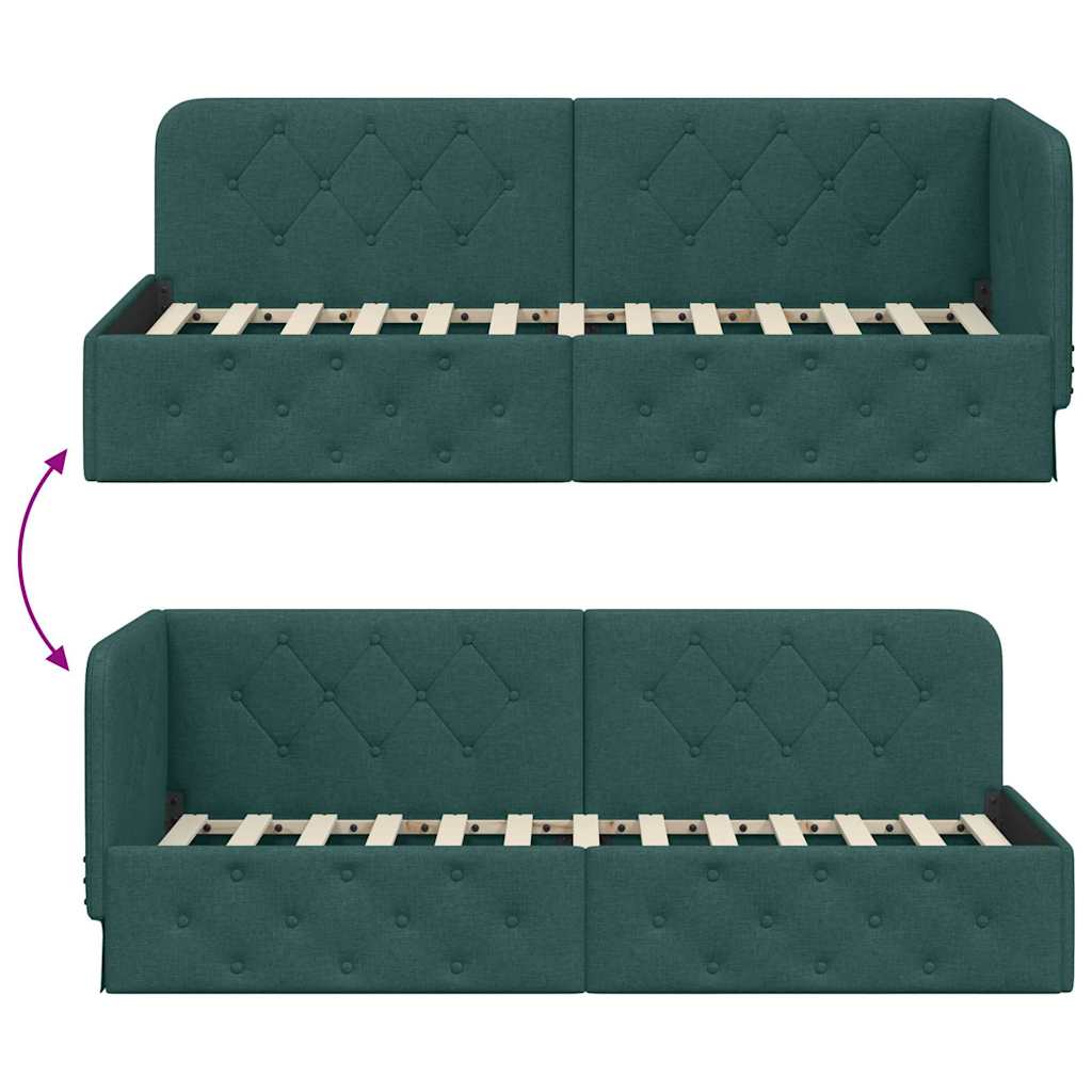 Cornice del letto ad angolo Verde Scuro 80 x 200 cm Tessuto | homemem39