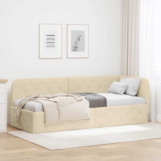 Cornice del letto ad angolo Crema 80 x 200 cm Tessuto | homemem39
