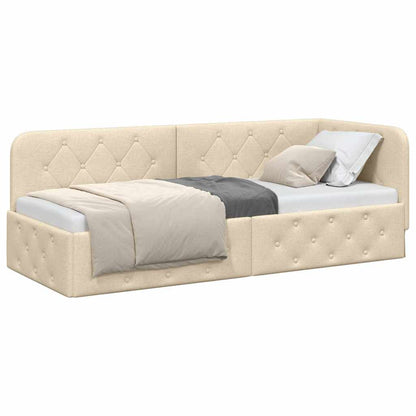 Cornice del letto ad angolo Crema 80 x 200 cm Tessuto | homemem39