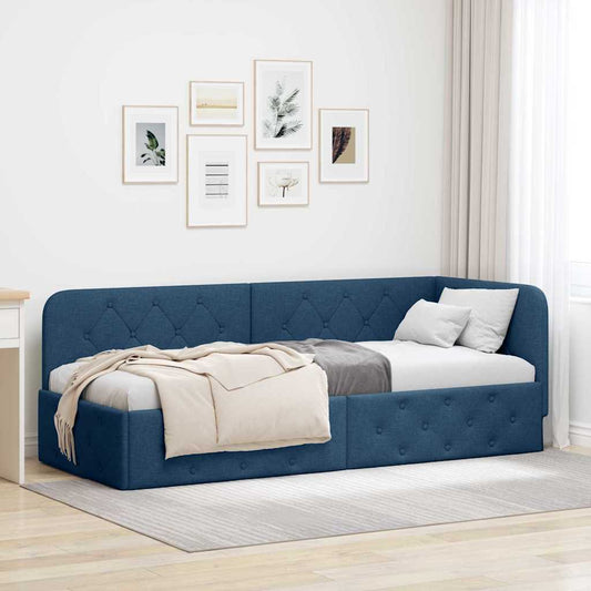 Cornice del letto ad angolo Blu 80 x 200 cm Tessuto | homemem39