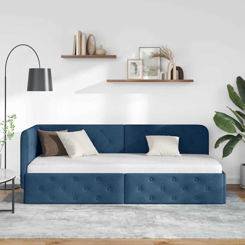 Cornice del letto ad angolo Blu 80 x 200 cm Tessuto | homemem39