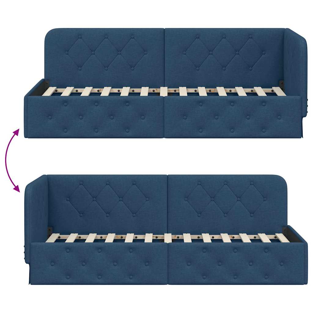 Cornice del letto ad angolo Blu 80 x 200 cm Tessuto | homemem39