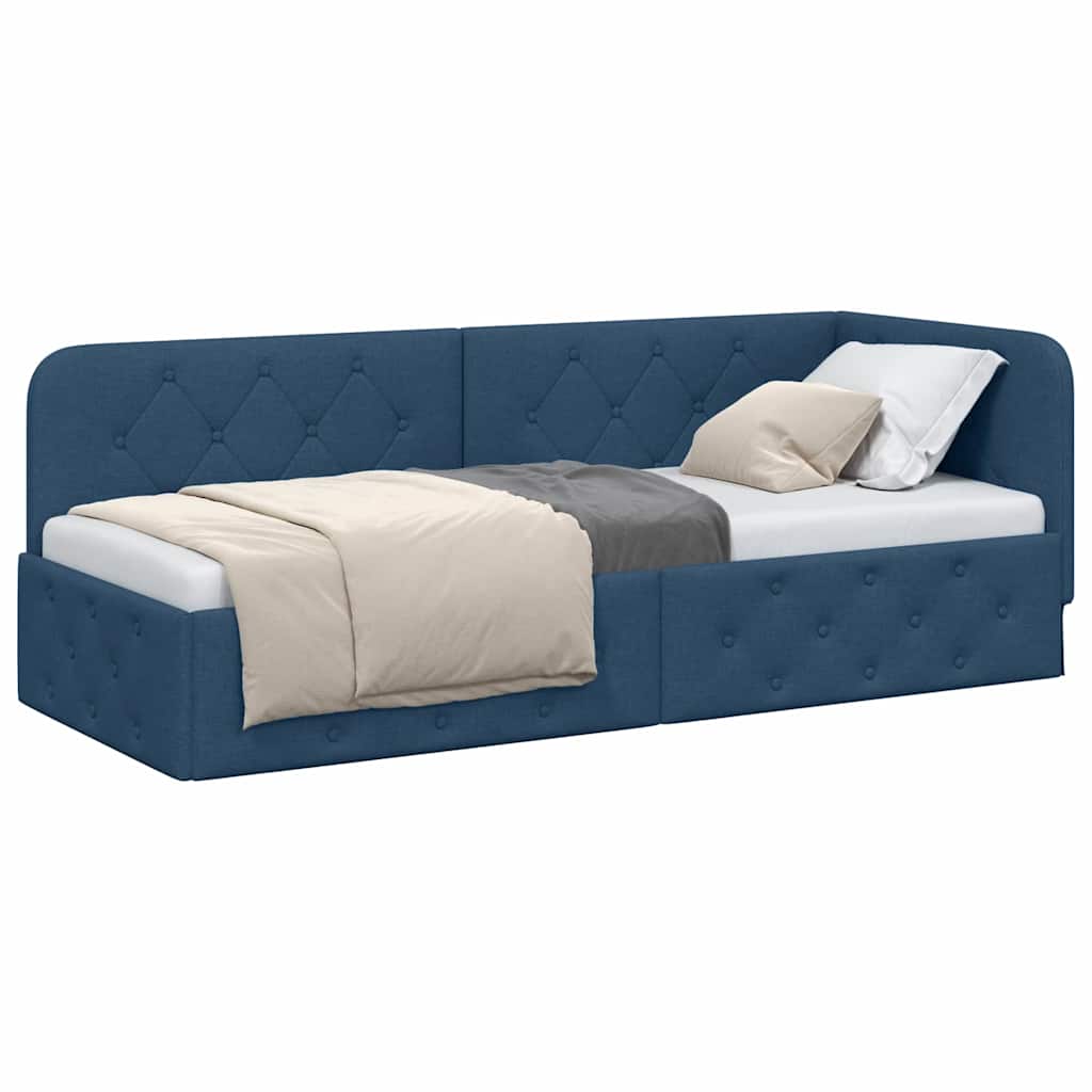 Cornice del letto ad angolo Blu 80 x 200 cm Tessuto | homemem39