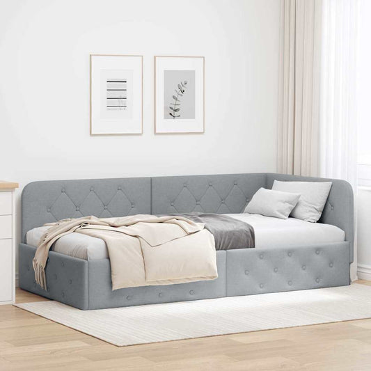 Cornice del letto ad angolo Grigio chiaro 90 x 190 cm Tessuto | homemem39