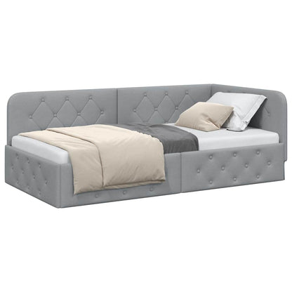 Cornice del letto ad angolo Grigio chiaro 90 x 190 cm Tessuto | homemem39