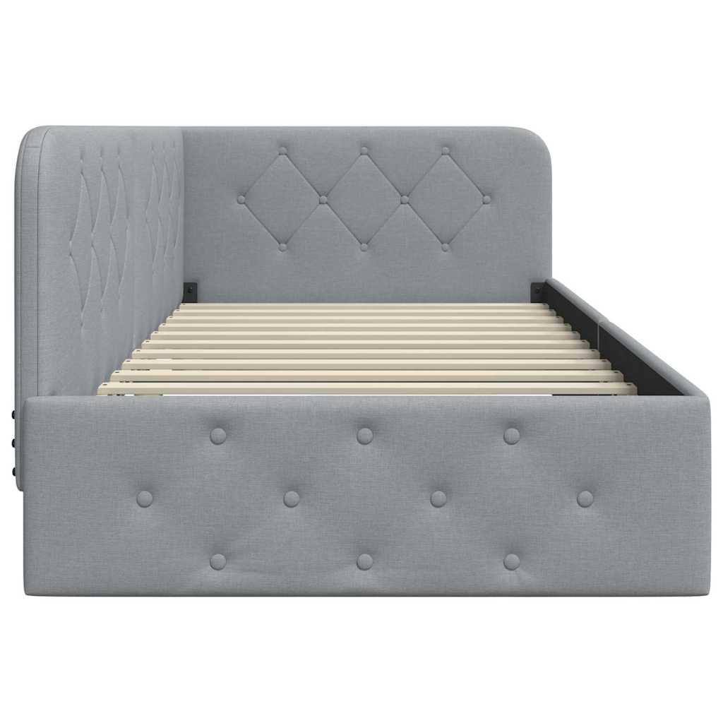 Cornice del letto ad angolo Grigio chiaro 90 x 190 cm Tessuto | homemem39