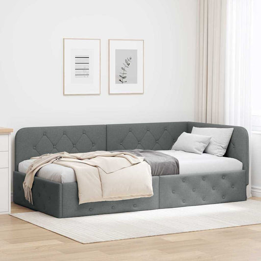 Cornice del letto ad angolo Grigio scuro 90 x 190 cm Tessuto | homemem39