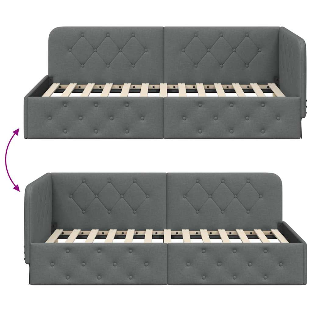 Cornice del letto ad angolo Grigio scuro 90 x 190 cm Tessuto | homemem39