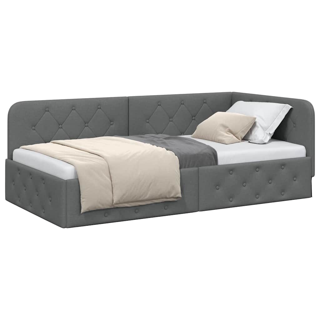Cornice del letto ad angolo Grigio scuro 90 x 190 cm Tessuto | homemem39