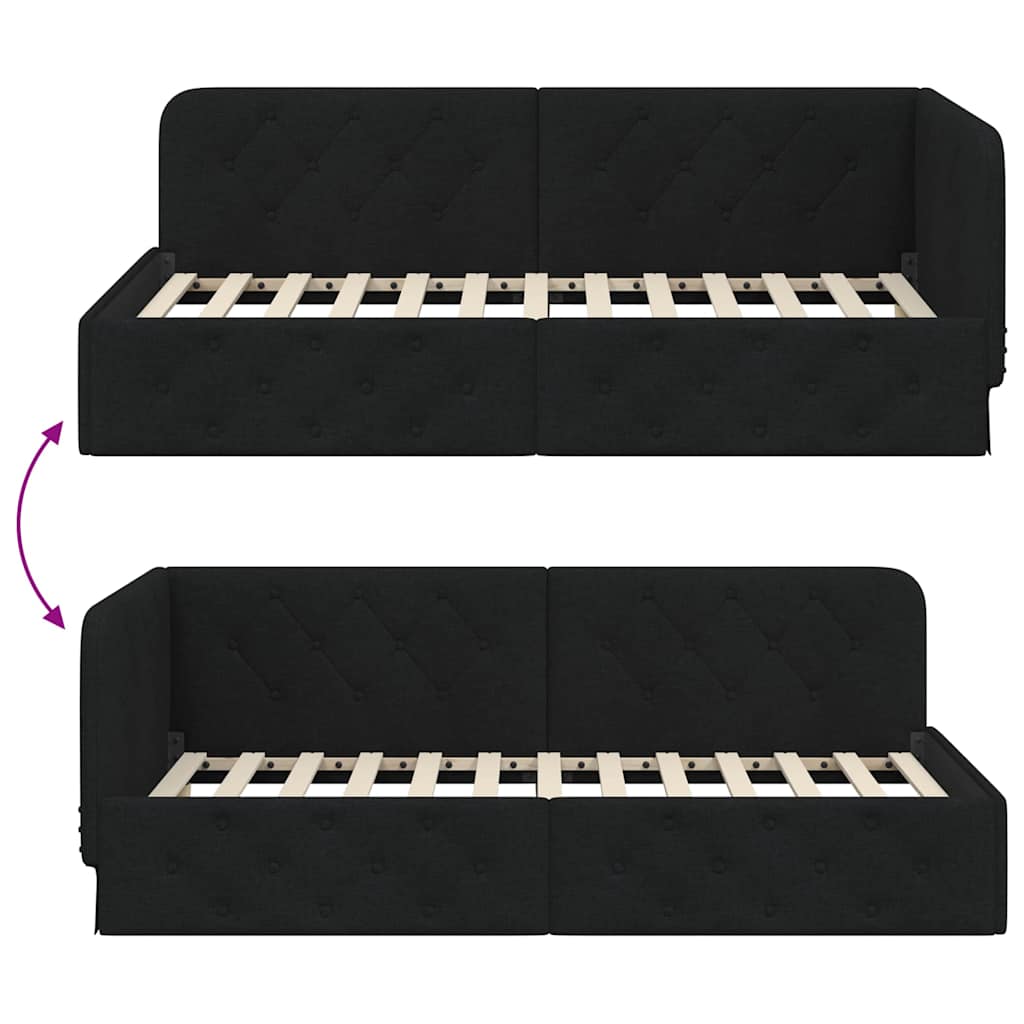 Cornice del letto ad angolo Nero 90 x 190 cm Tessuto | homemem39