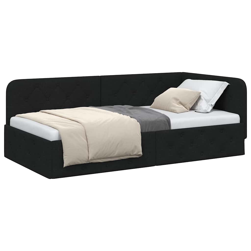 Cornice del letto ad angolo Nero 90 x 190 cm Tessuto | homemem39