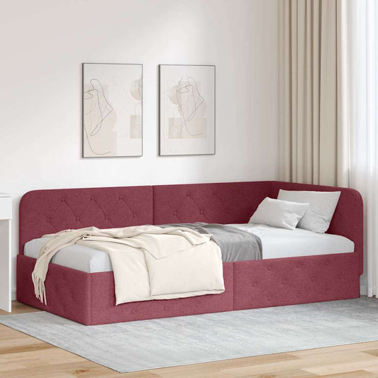 Cornice del letto ad angolo Rosso Vino 90 x 190 cm Tessuto | homemem39
