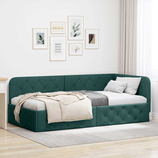 Cornice del letto ad angolo Verde Scuro 90 x 190 cm Tessuto | homemem39