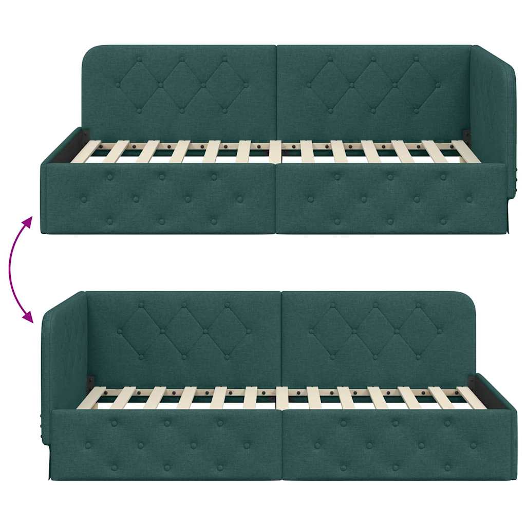 Cornice del letto ad angolo Verde Scuro 90 x 190 cm Tessuto | homemem39