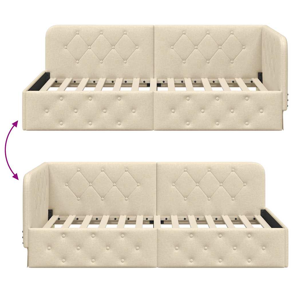 Cornice del letto ad angolo Crema 90 x 190 cm Tessuto | homemem39