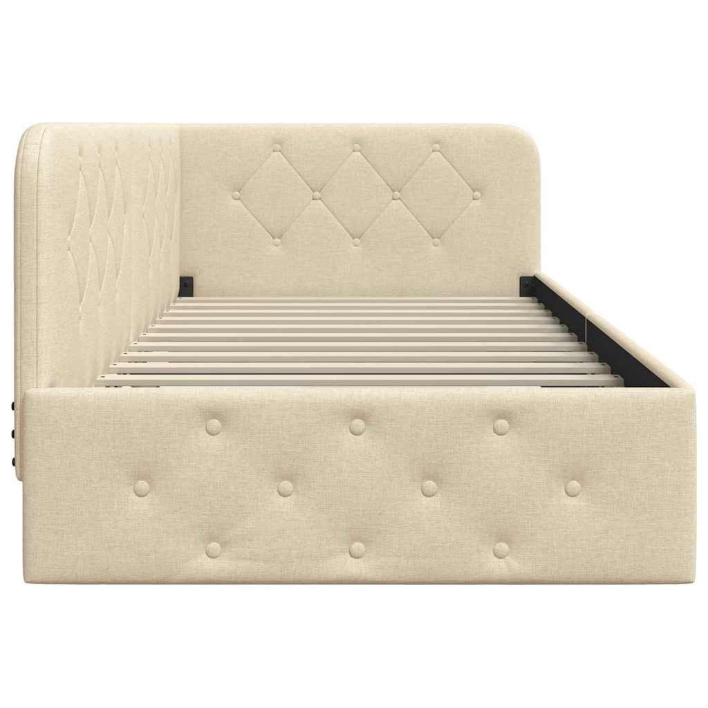 Cornice del letto ad angolo Crema 90 x 190 cm Tessuto | homemem39