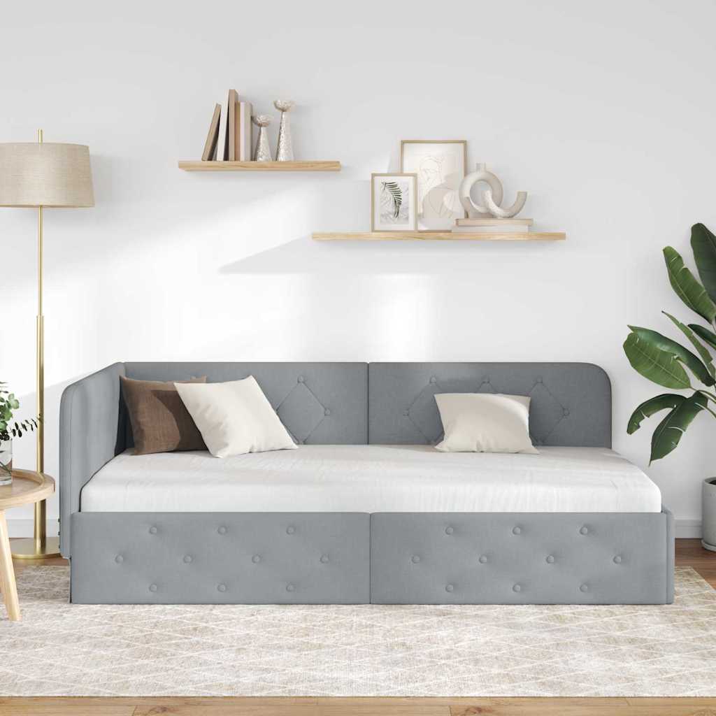 Cornice del letto ad angolo Grigio chiaro 90 x 200 cm Tessuto | homemem39