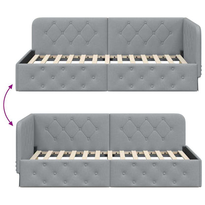 Cornice del letto ad angolo Grigio chiaro 90 x 200 cm Tessuto | homemem39