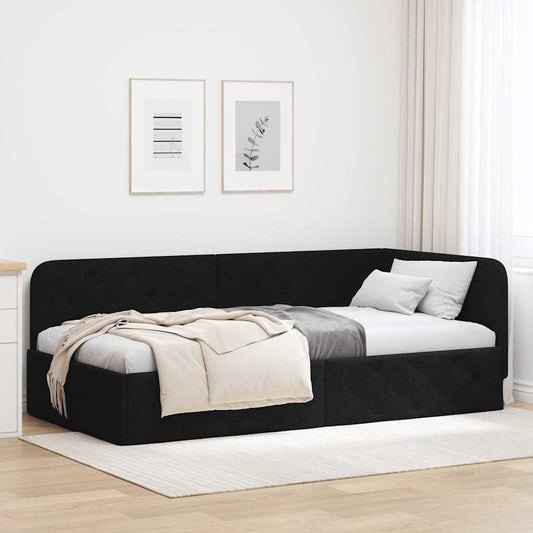 Cornice del letto ad angolo Nero 90 x 200 cm Tessuto | homemem39