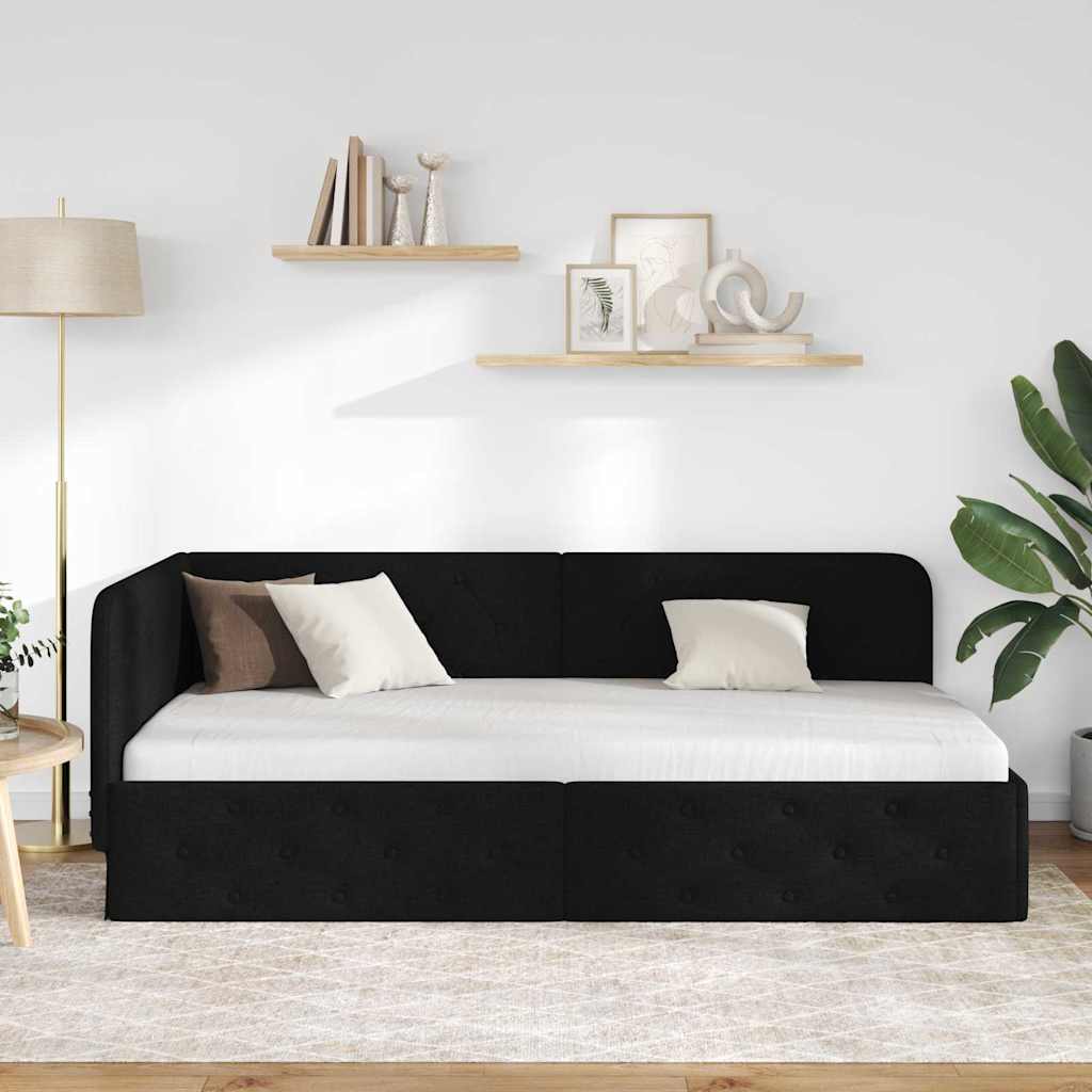 Cornice del letto ad angolo Nero 90 x 200 cm Tessuto | homemem39